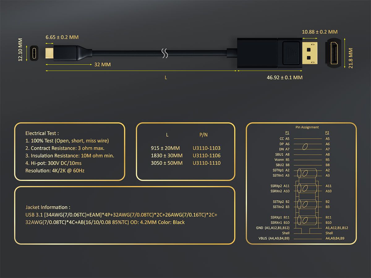 USB-C to DisplayPort Cable (6FT)