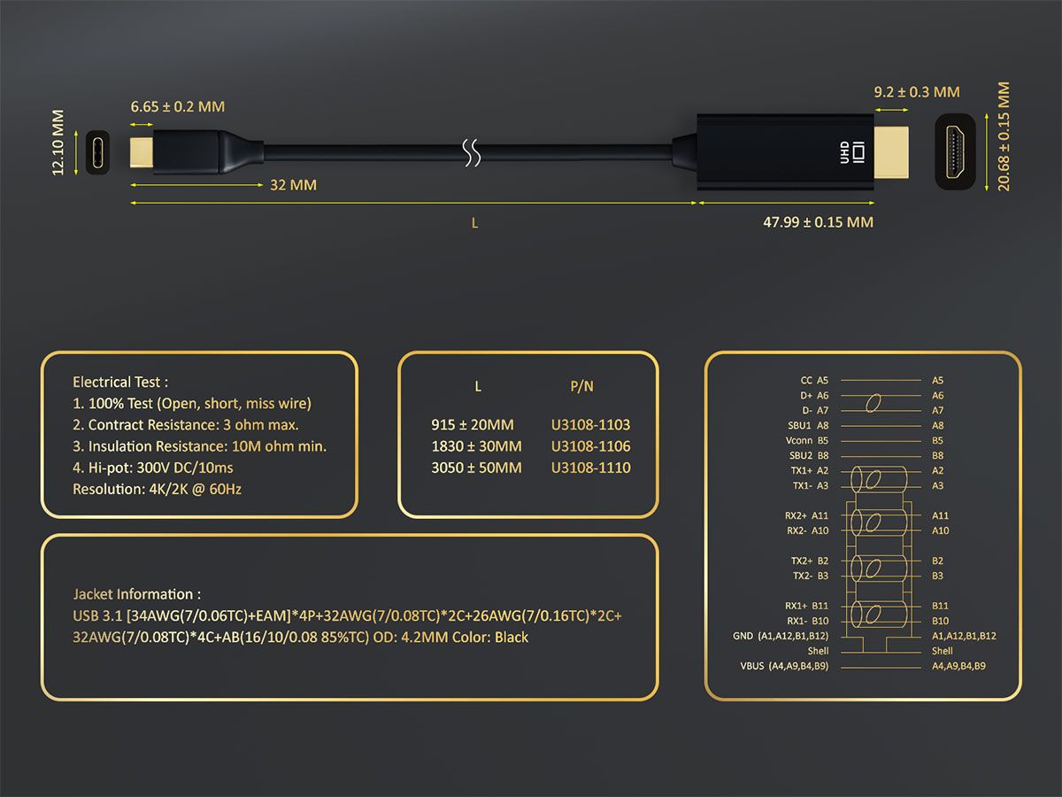 USB-C to HDMI Cable (6FT)